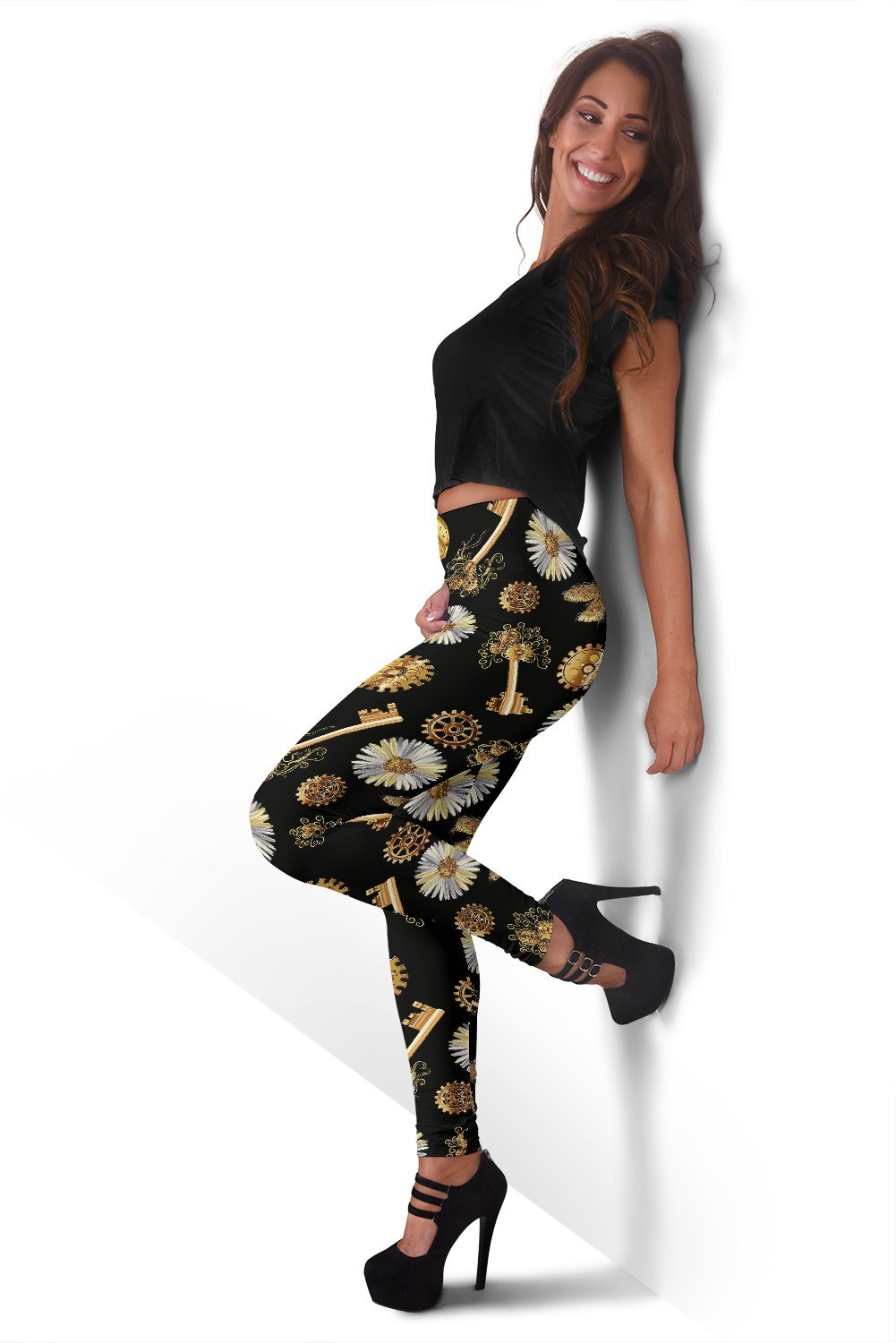 Floral Steampunk Print Pattern Women Leggings-grizzshop