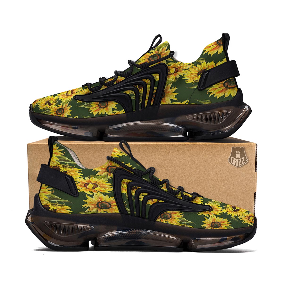 Floral Sunflower Print Pattern Black Gym Shoes-grizzshop