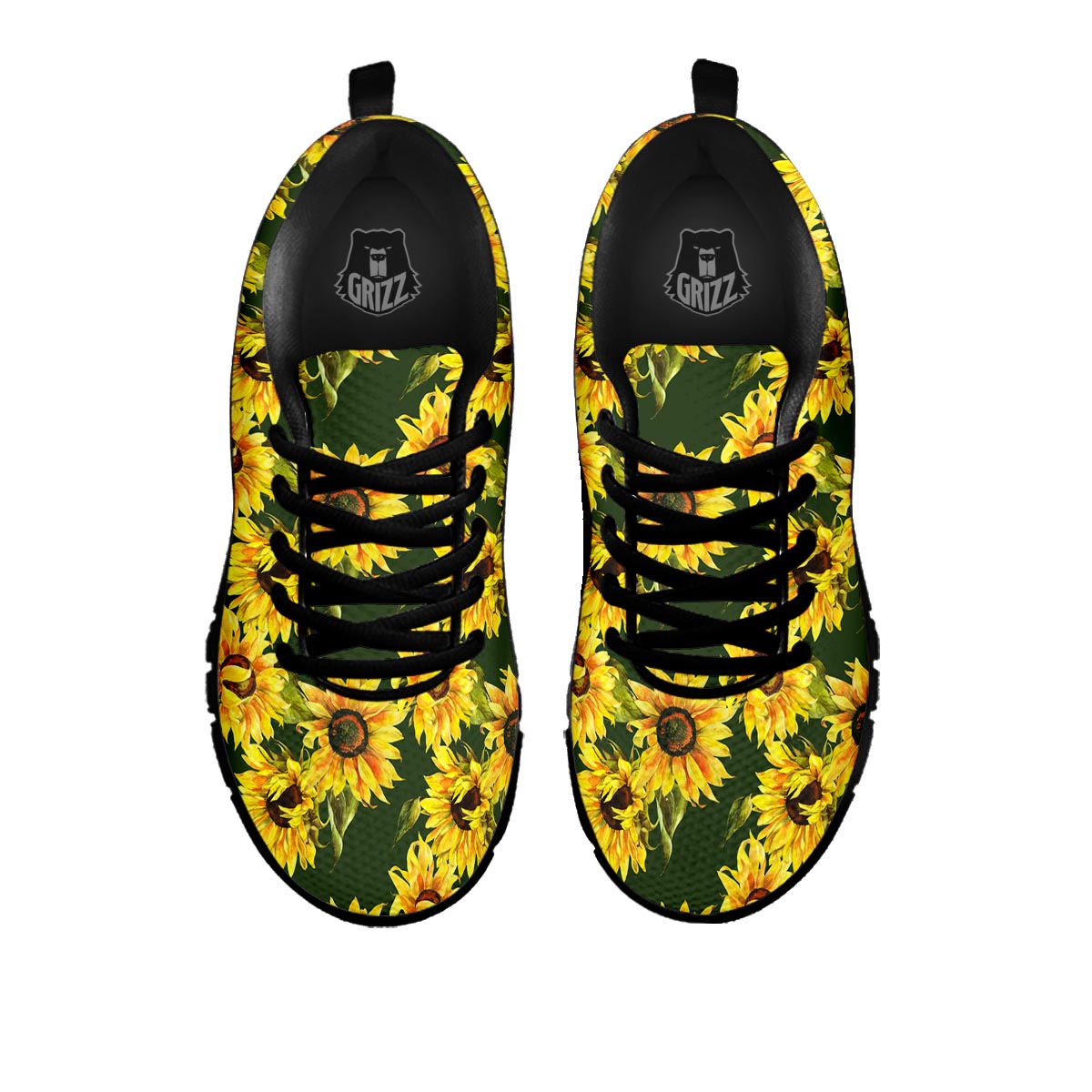 Floral Sunflower Print Pattern Black Sneaker-grizzshop