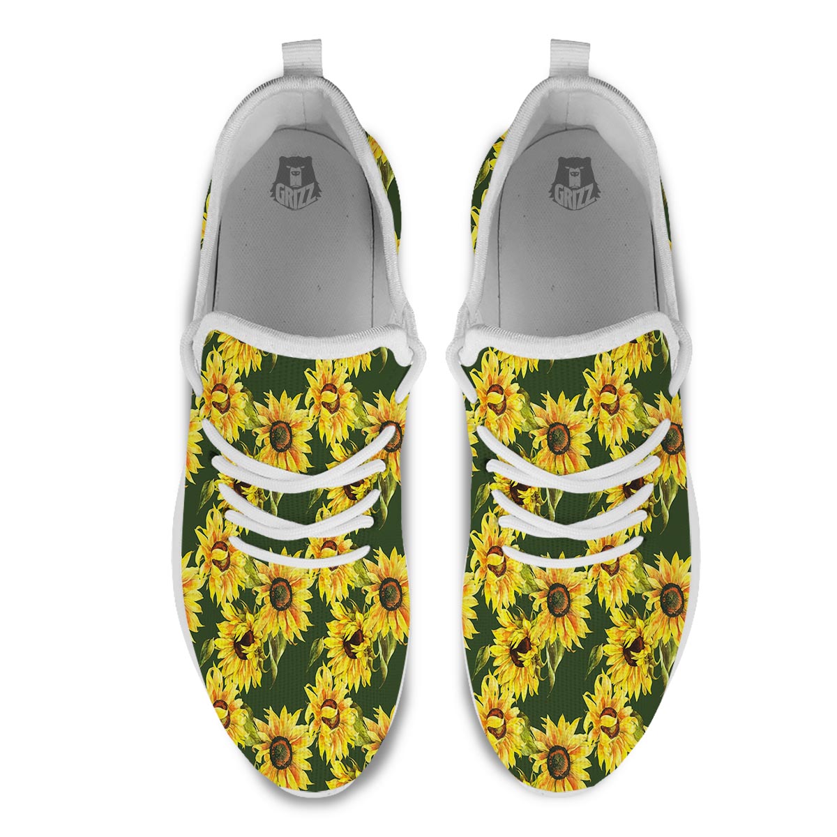 Floral Sunflower Print Pattern White Athletic Shoes-grizzshop