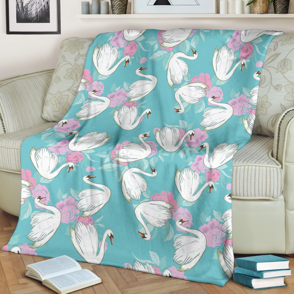 Floral Swan Pattern Print Blanket-grizzshop