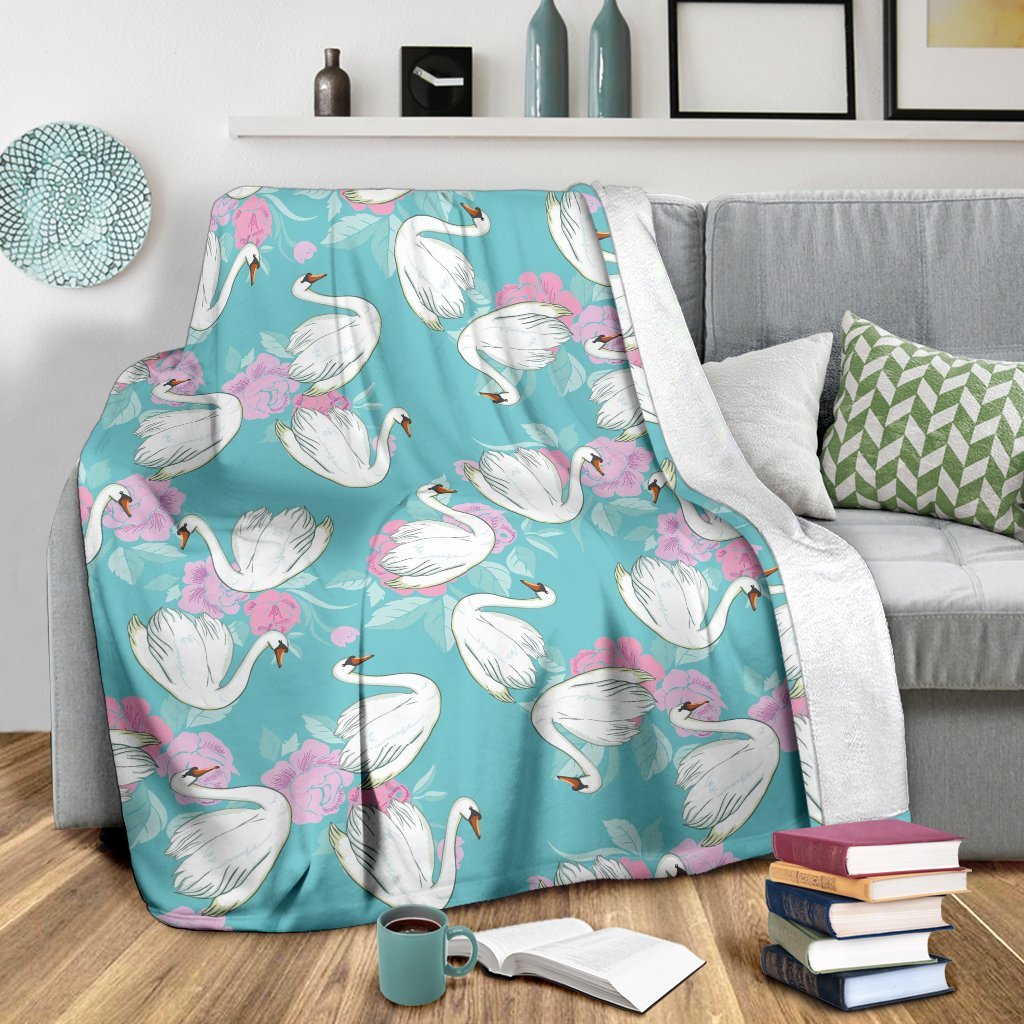 Floral Swan Pattern Print Blanket-grizzshop