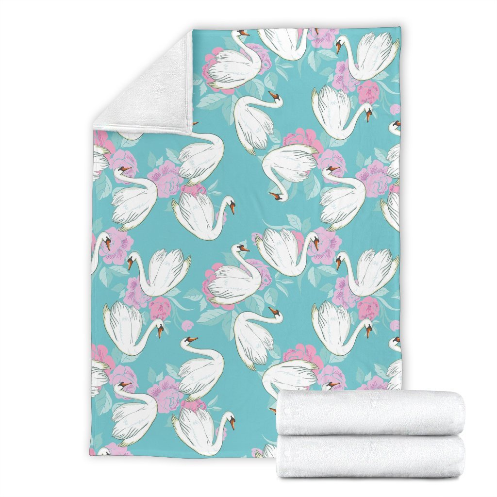 Floral Swan Pattern Print Blanket-grizzshop