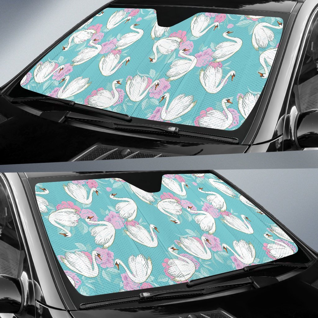 Floral Swan Pattern Print Car Sun Shade-grizzshop