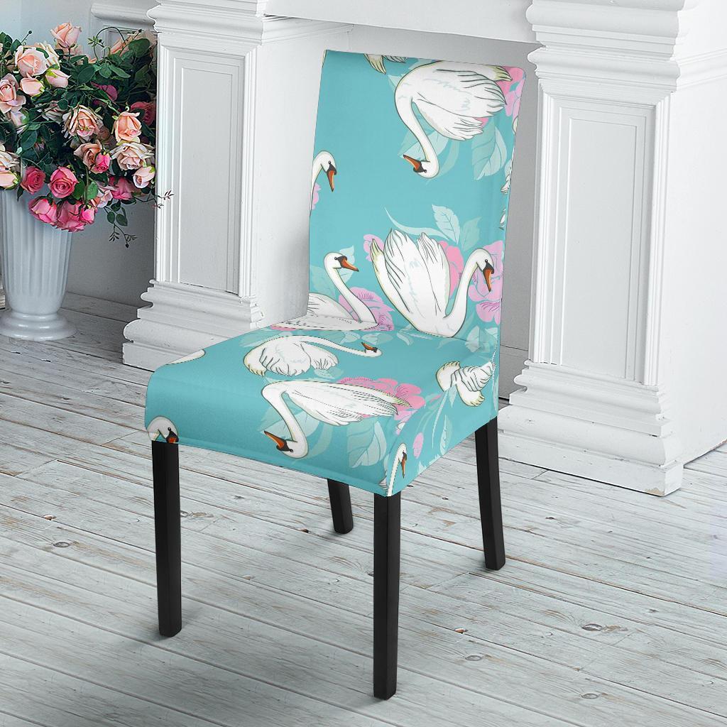 Floral Swan Pattern Print Chair Cover-grizzshop