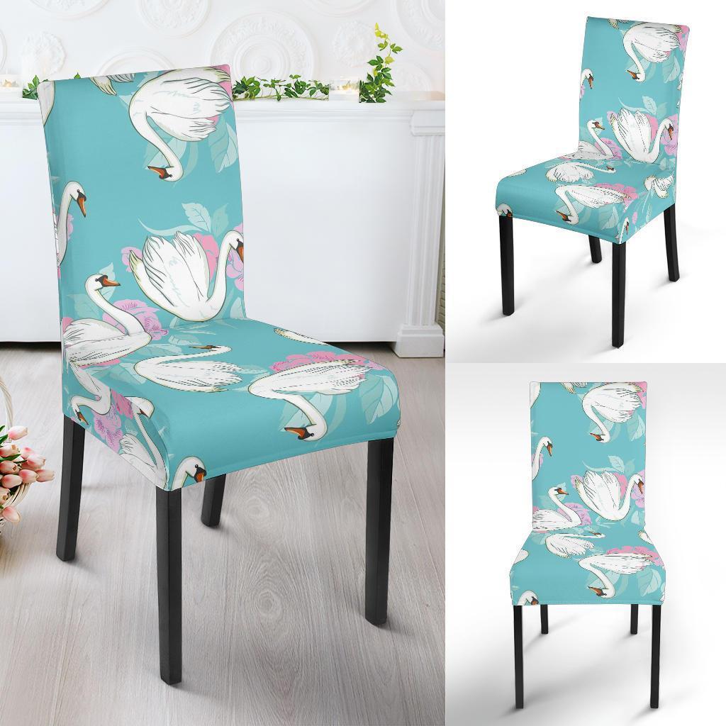 Floral Swan Pattern Print Chair Cover-grizzshop