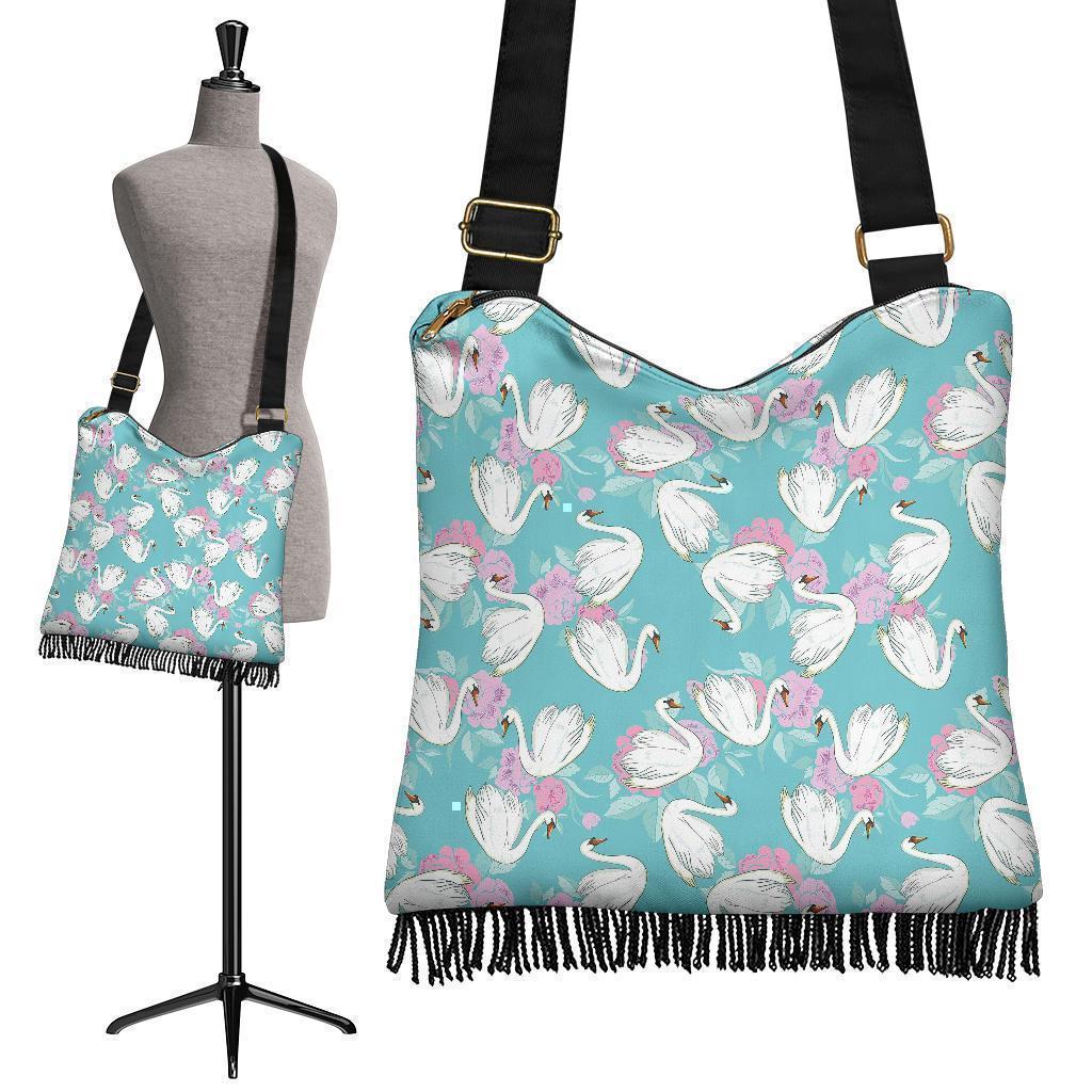 Floral Swan Pattern Print Crossbody Bags-grizzshop