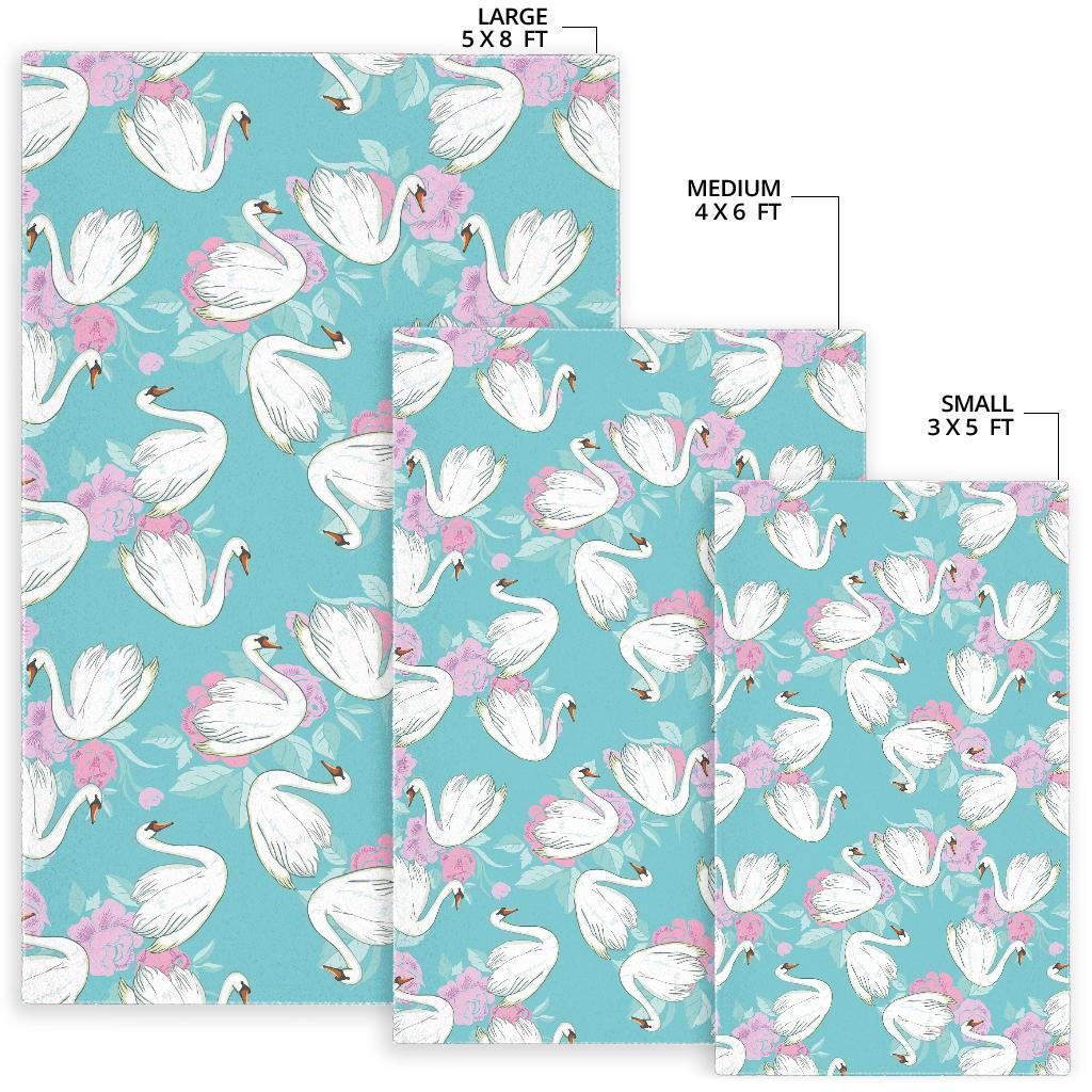 Floral Swan Pattern Print Floor Mat-grizzshop