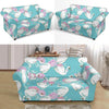 Floral Swan Pattern Print Loveseat Cover-grizzshop