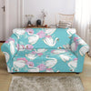 Floral Swan Pattern Print Loveseat Cover-grizzshop