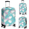 Floral Swan Pattern Print Luggage Cover Protector-grizzshop