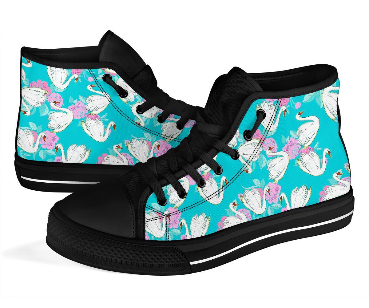 Floral Swan Pattern Print Men Women's High Top Shoes-grizzshop