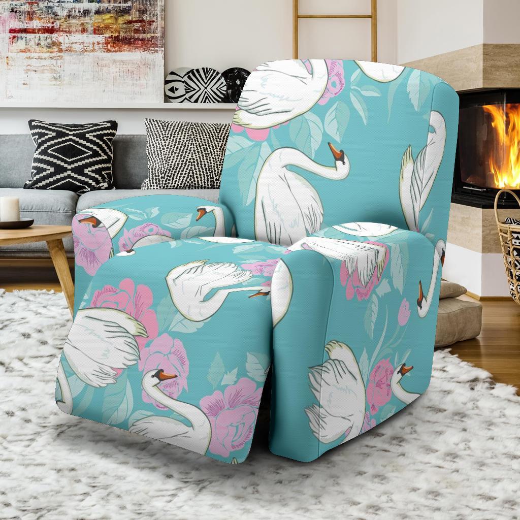 Floral Swan Pattern Print Recliner Cover-grizzshop