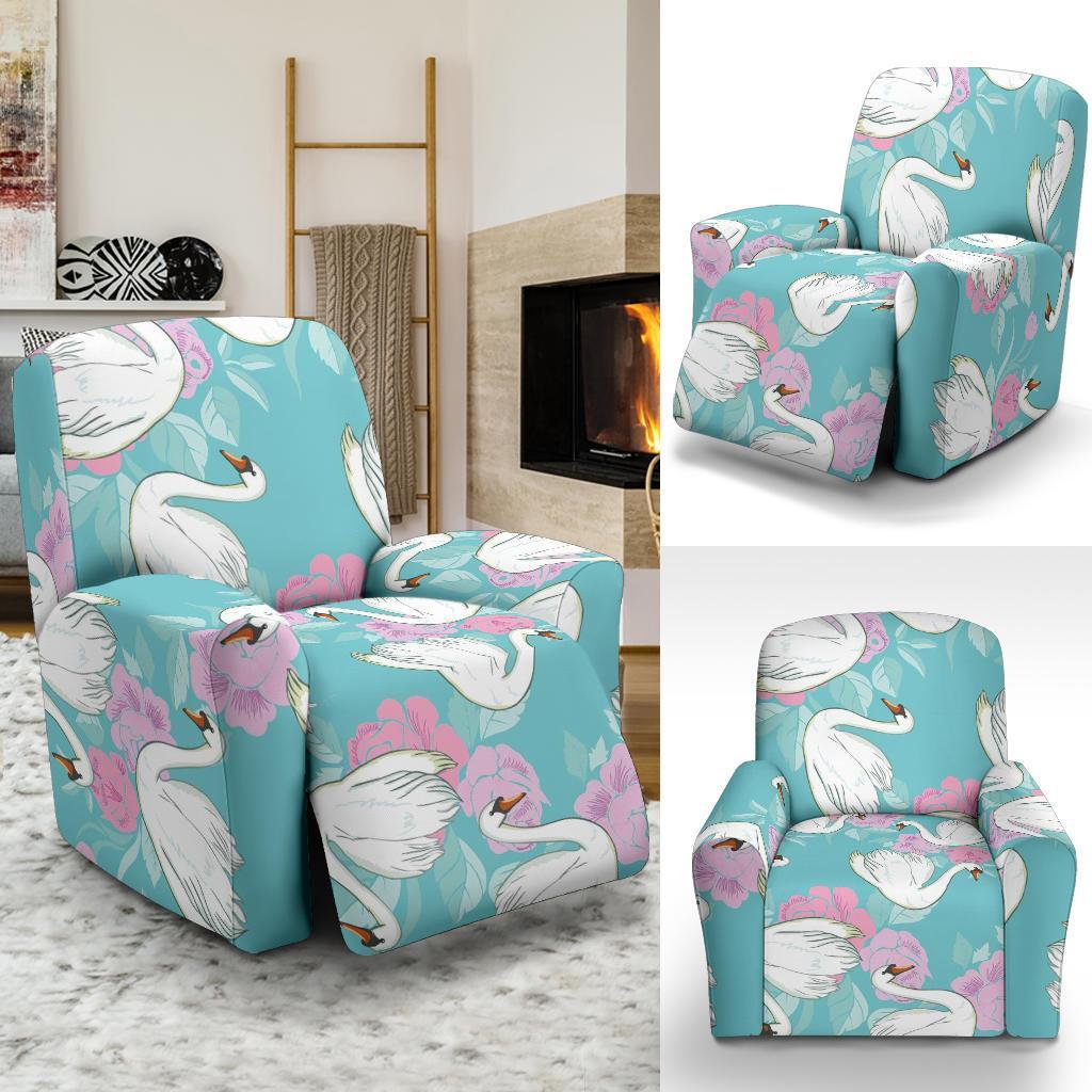 Floral Swan Pattern Print Recliner Cover-grizzshop