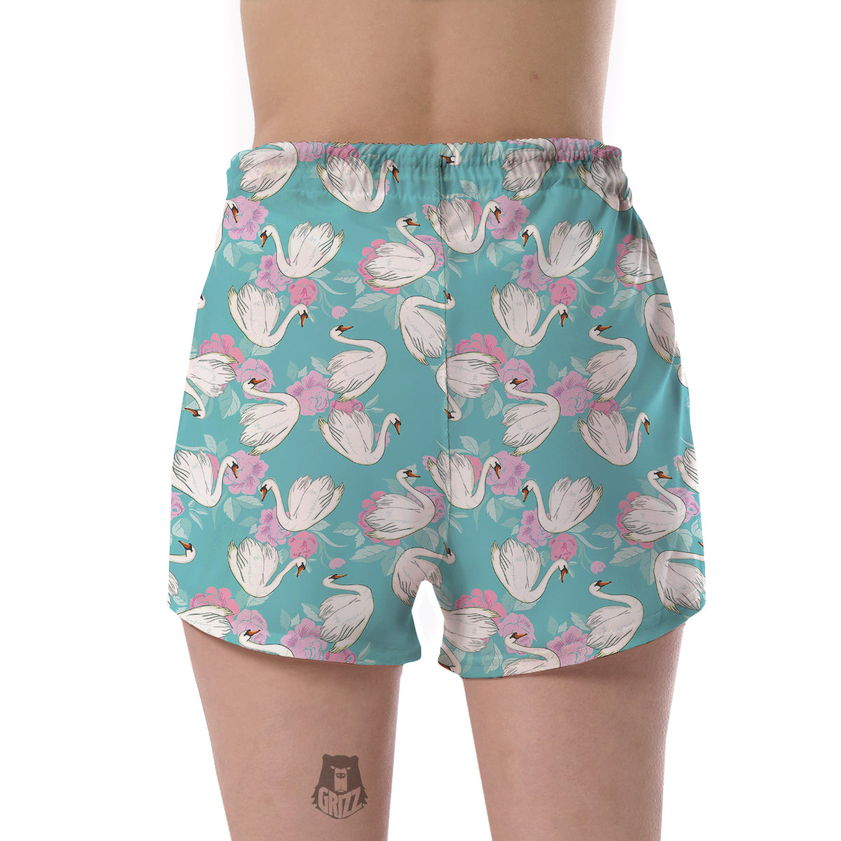 Floral Swan Pattern Print Women's Shorts-grizzshop
