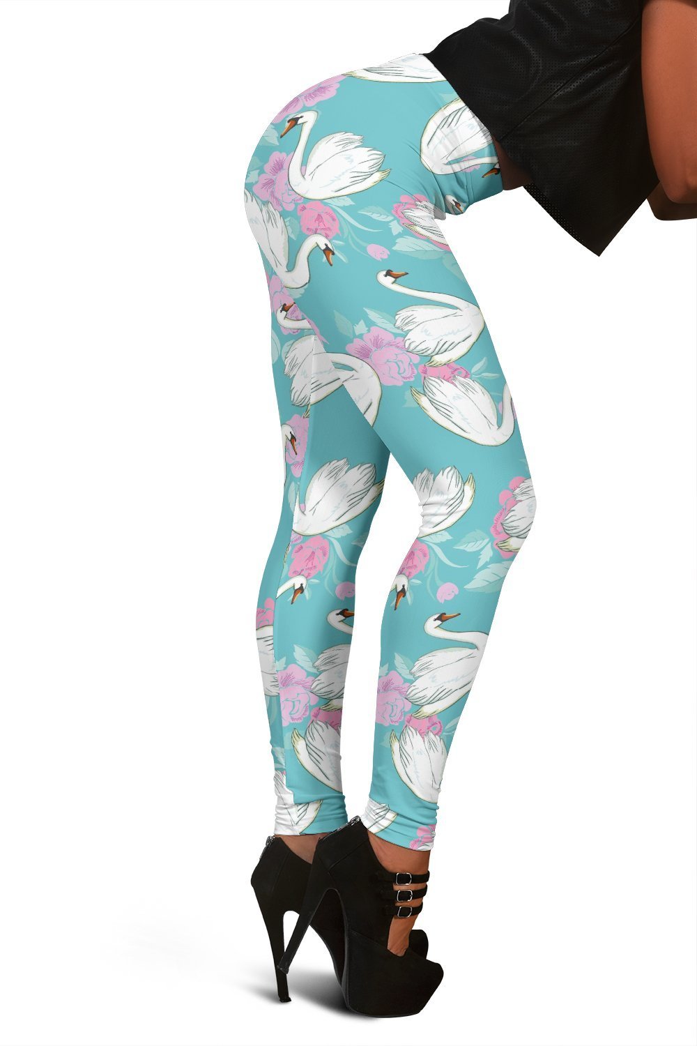 Floral Swan Print Pattern Women Leggings-grizzshop