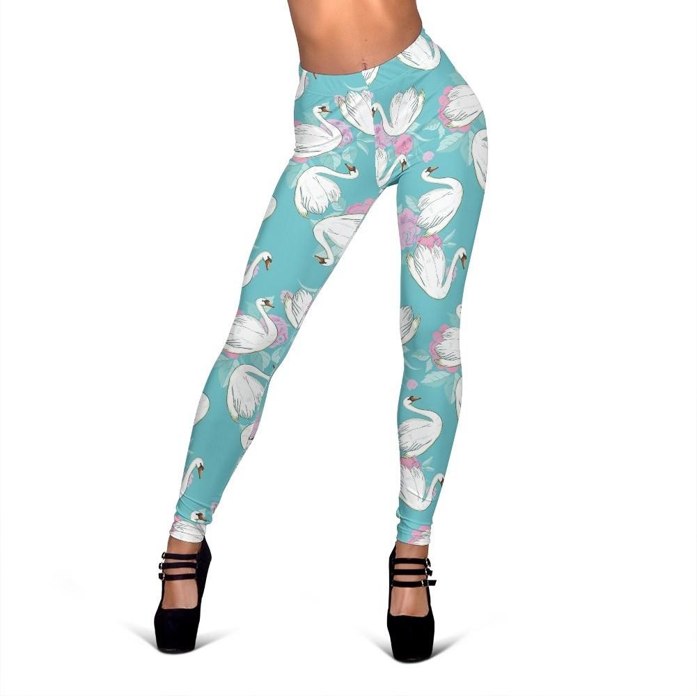 Floral Swan Print Pattern Women Leggings-grizzshop