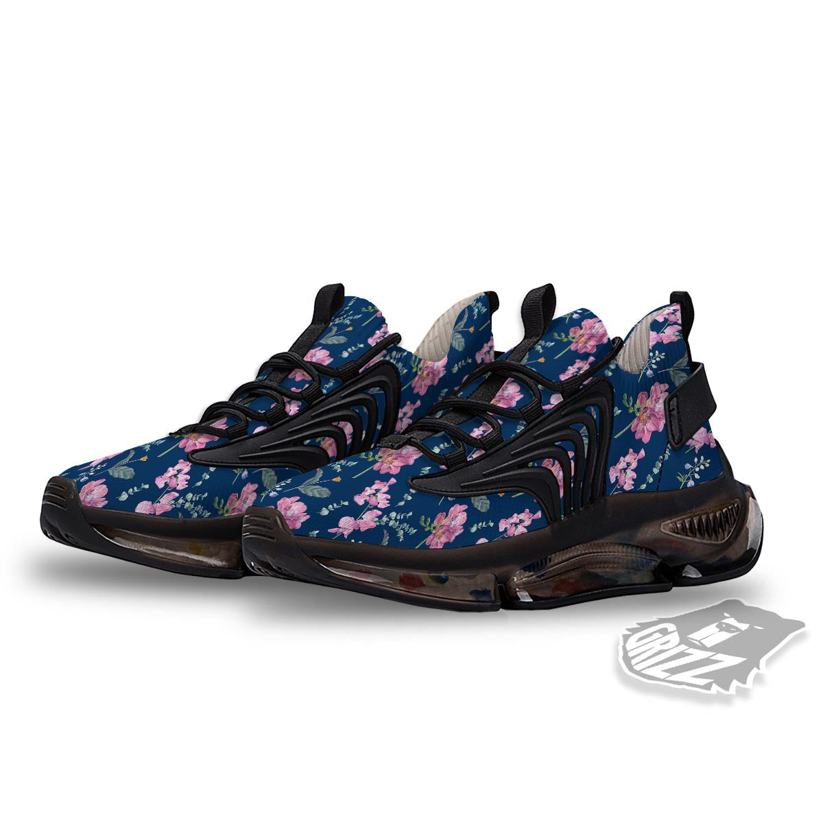 Floral Sweet Pea Print Pattern Black Gym Shoes-grizzshop