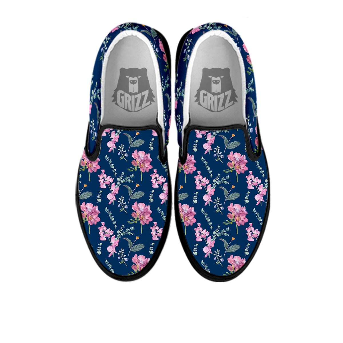 Floral Sweet Pea Print Pattern Black Slip On Shoes-grizzshop