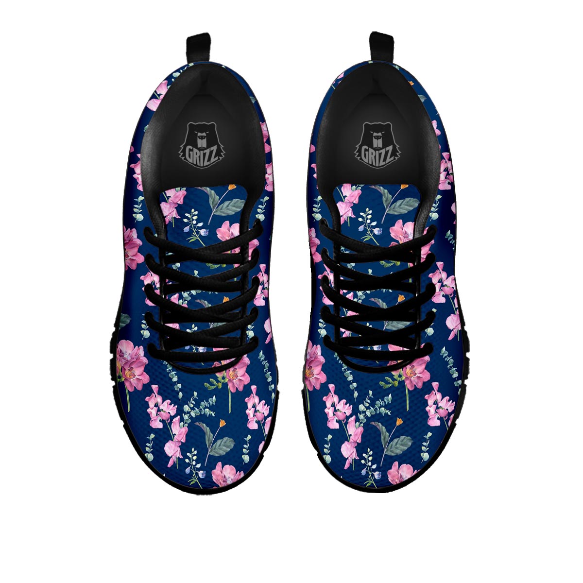 Floral Sweet Pea Print Pattern Black Sneaker-grizzshop