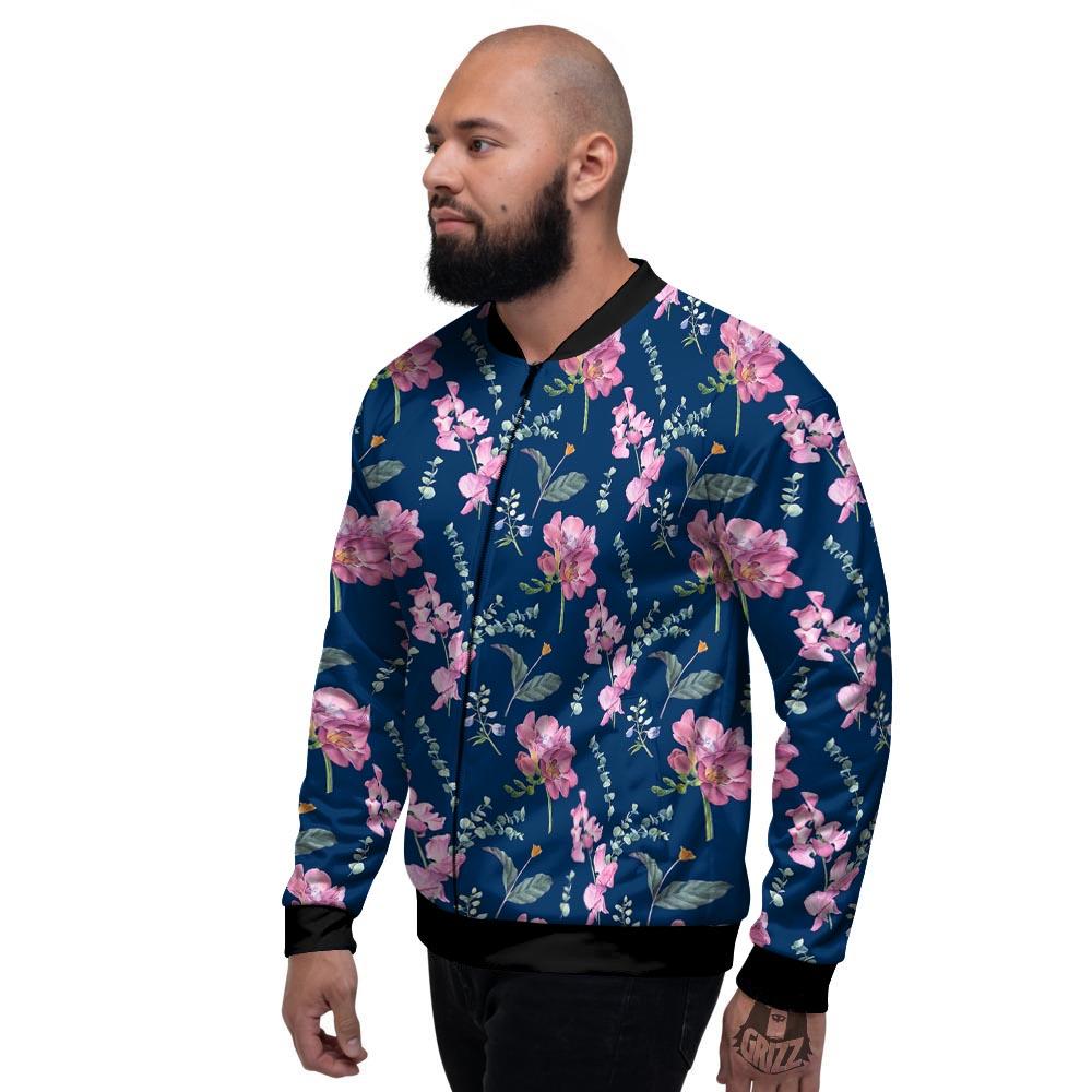 Floral Sweet Pea Print Pattern Men's Bomber Jacket-grizzshop