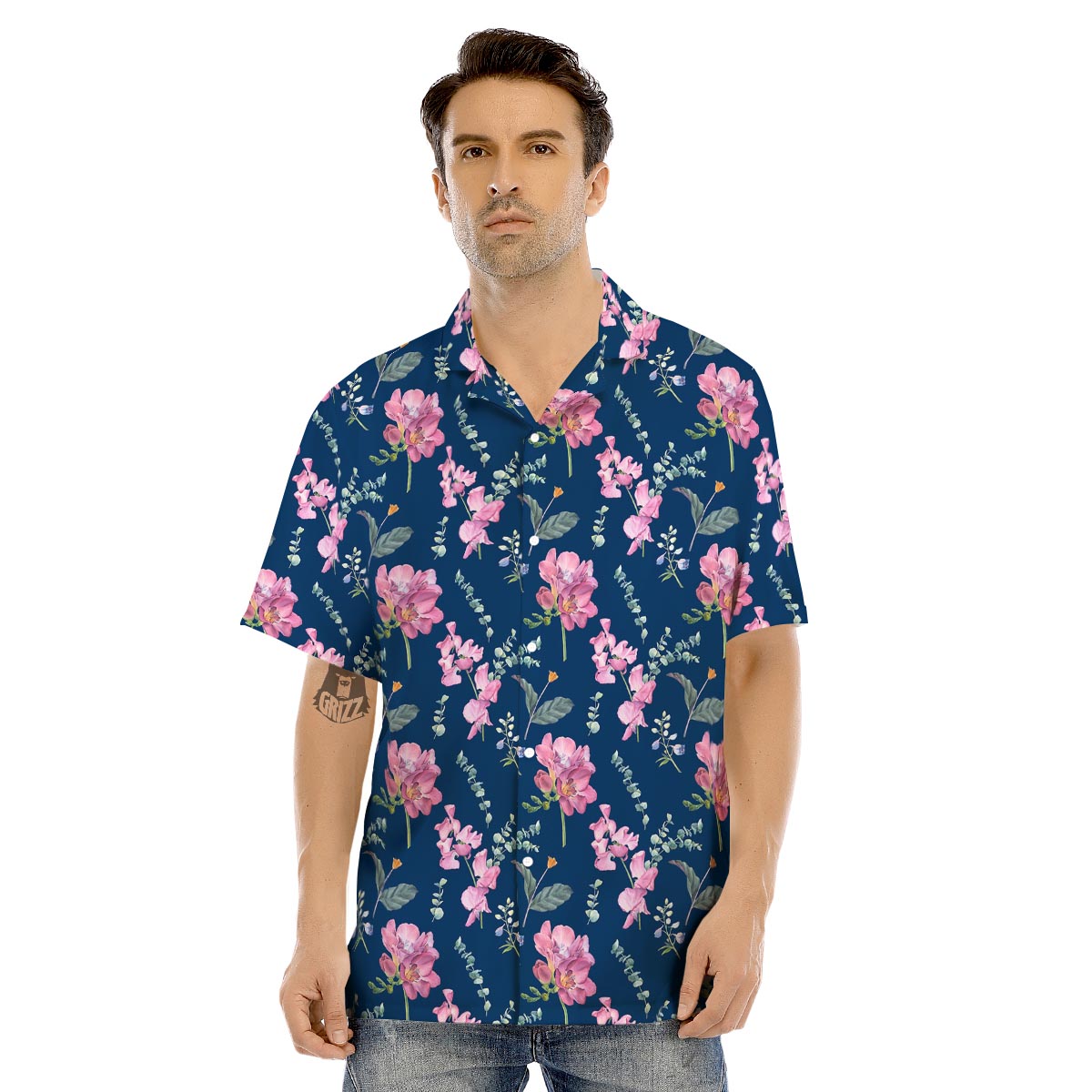 Floral Sweet Pea Print Pattern Men's Hawaiian Shirt-grizzshop