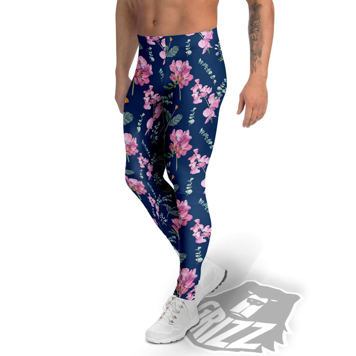 Floral Sweet Pea Print Pattern Men's Leggings-grizzshop