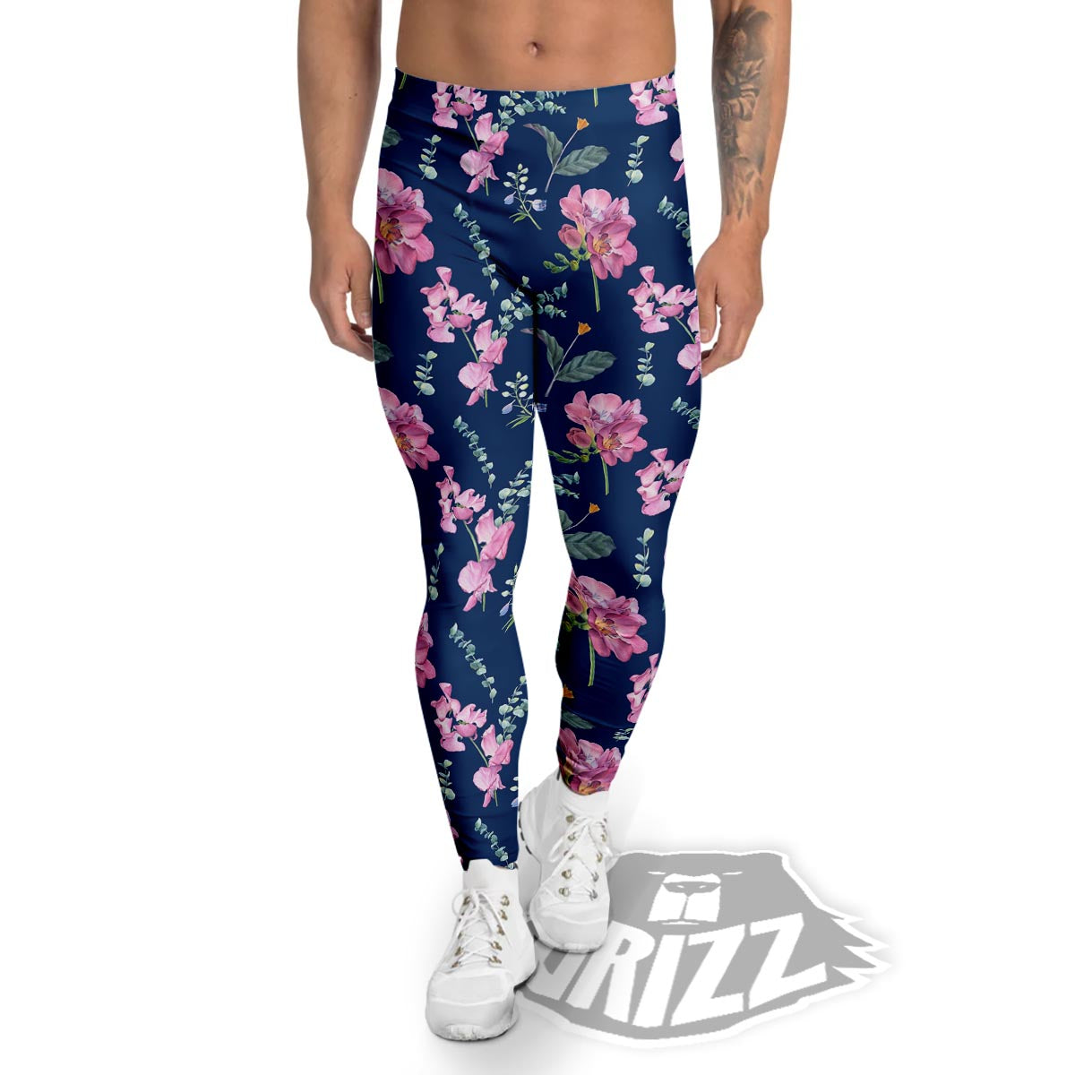 Floral Sweet Pea Print Pattern Men's Leggings-grizzshop