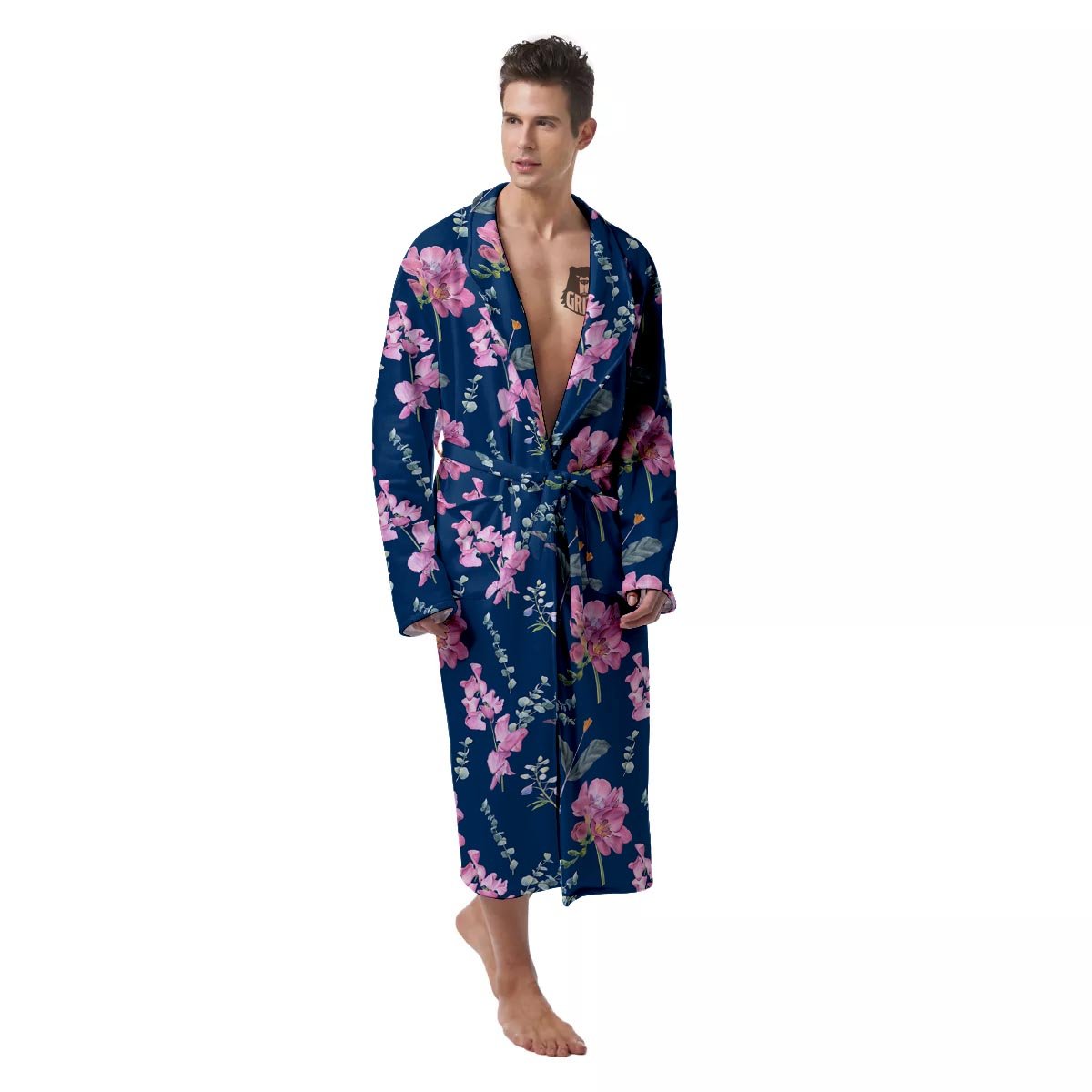 Floral Sweet Pea Print Pattern Men's Robe-grizzshop