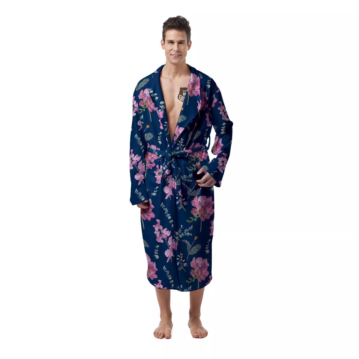 Floral Sweet Pea Print Pattern Men's Robe-grizzshop