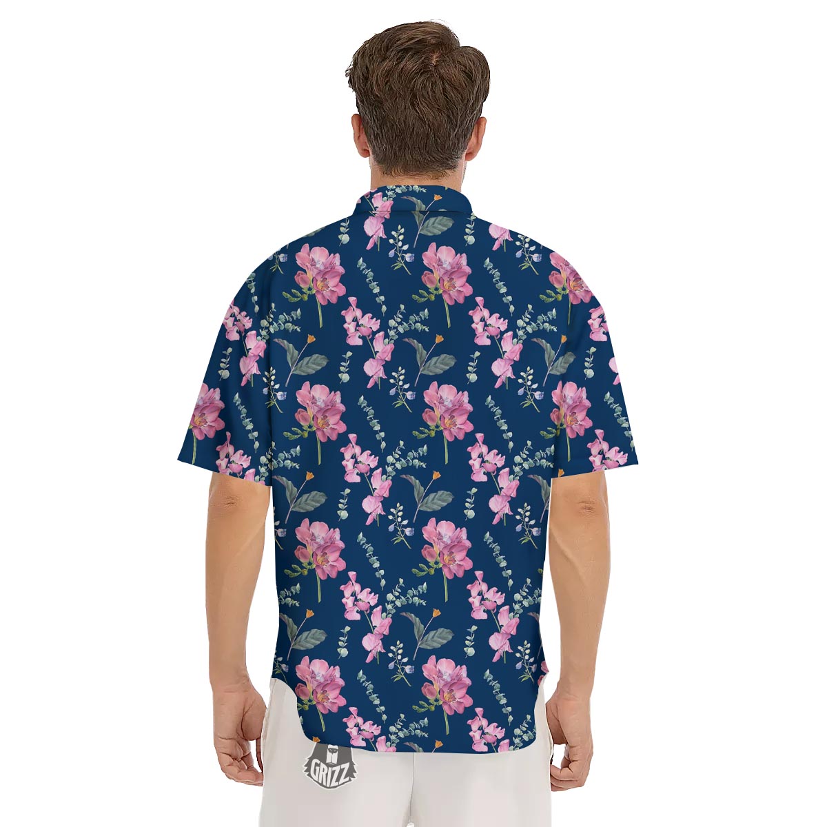 Floral Sweet Pea Print Pattern Men's Short Sleeve Shirts-grizzshop