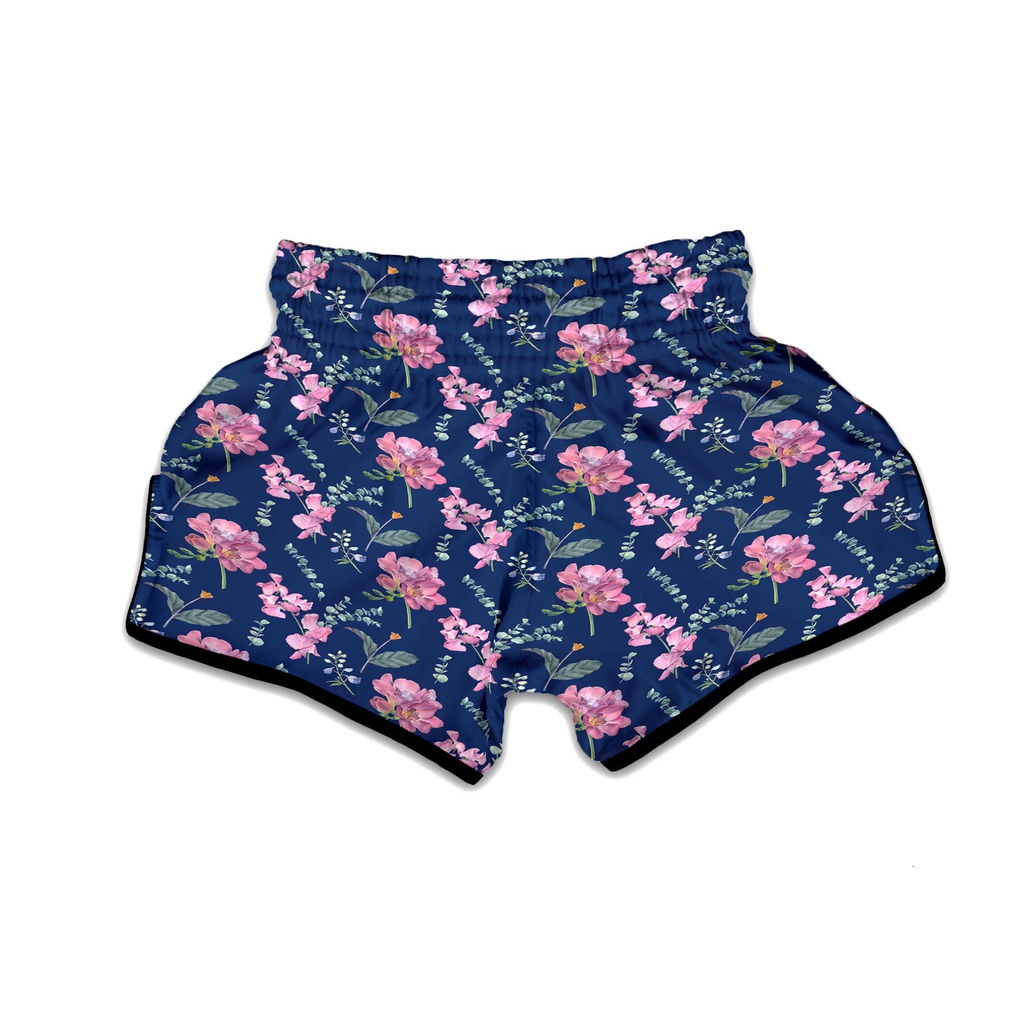 Floral Sweet Pea Print Pattern Muay Thai Boxing Shorts-grizzshop