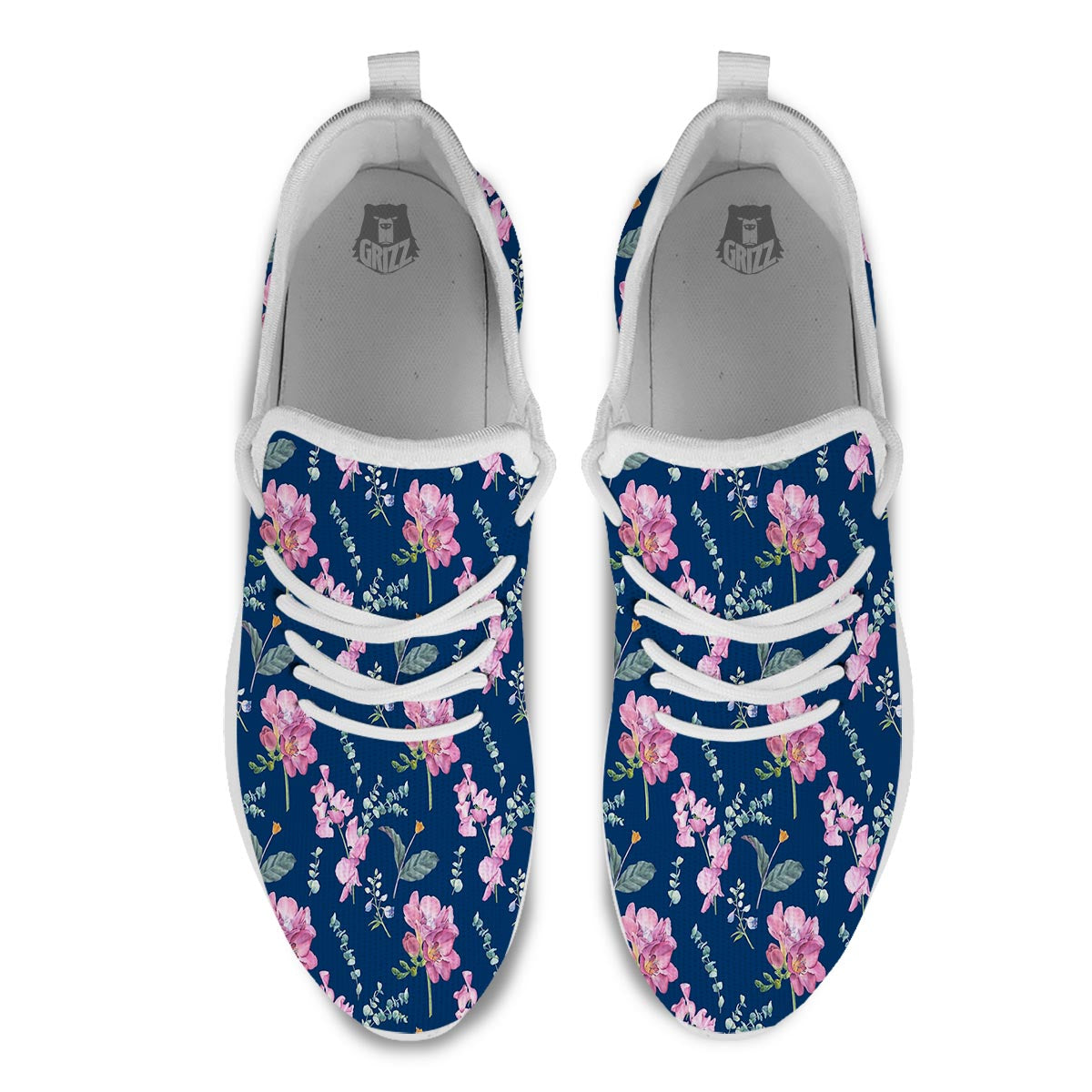 Floral Sweet Pea Print Pattern White Athletic Shoes-grizzshop