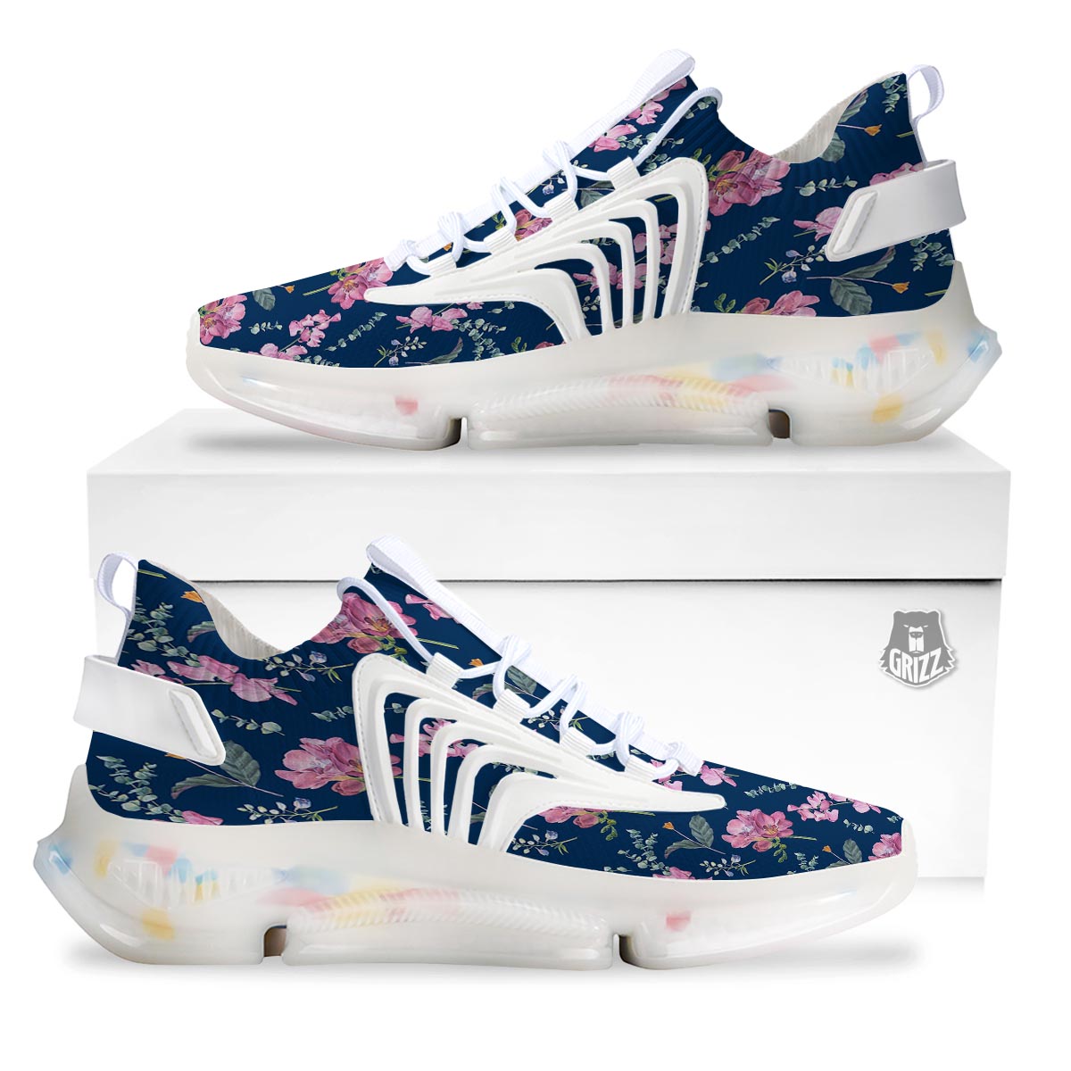 Floral Sweet Pea Print Pattern White Gym Shoes-grizzshop