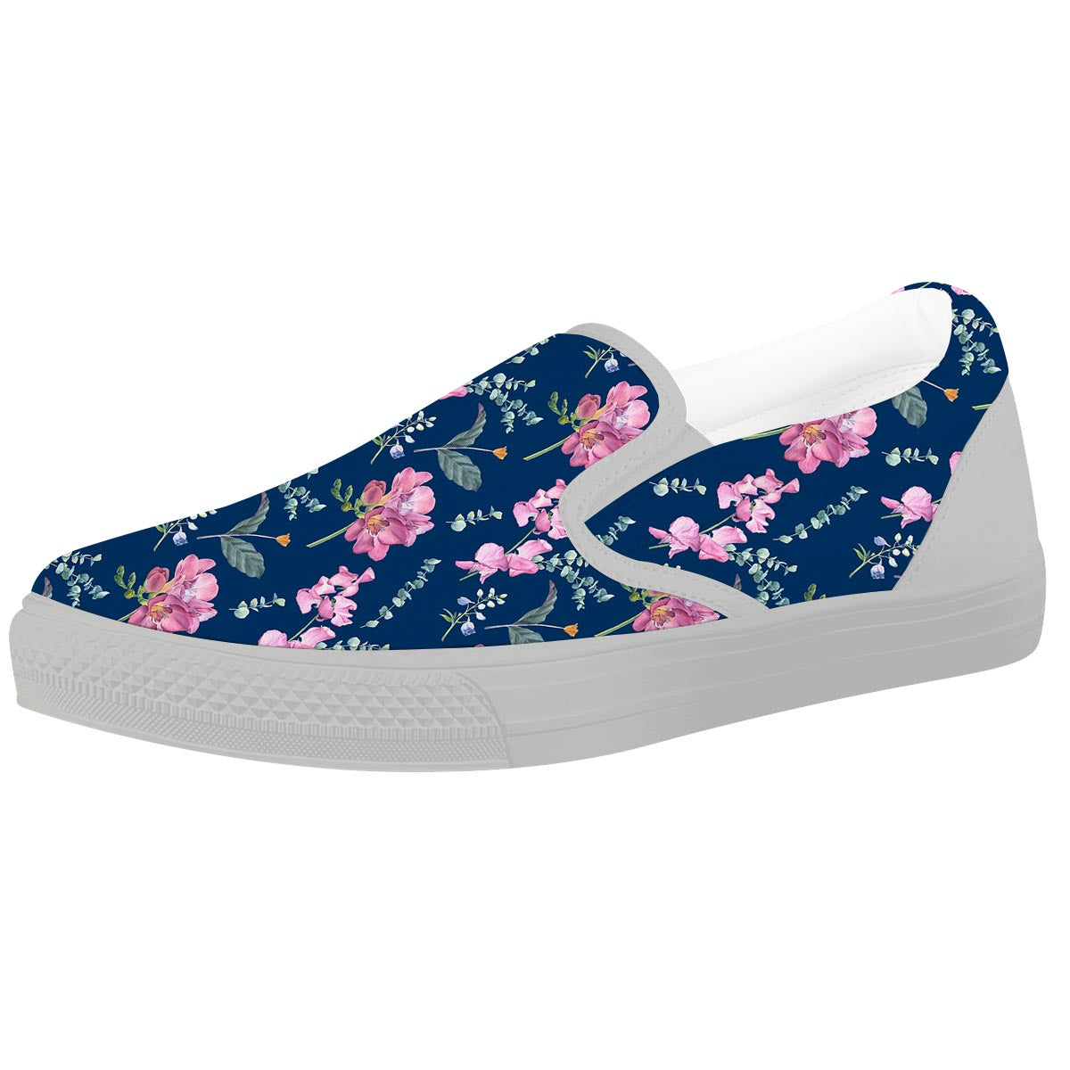 Floral Sweet Pea Print Pattern White Slip On Shoes-grizzshop