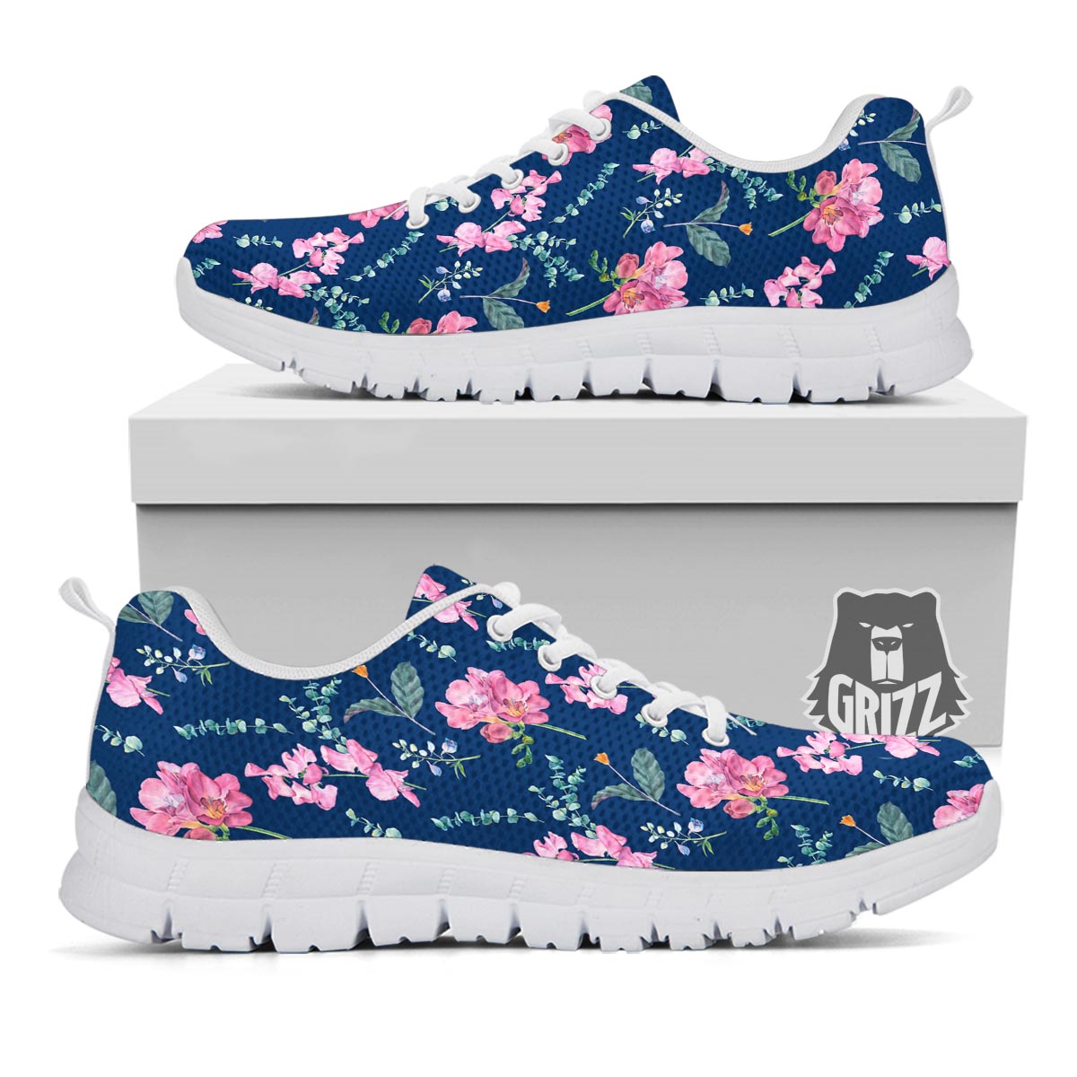 Floral Sweet Pea Print Pattern White Sneaker-grizzshop