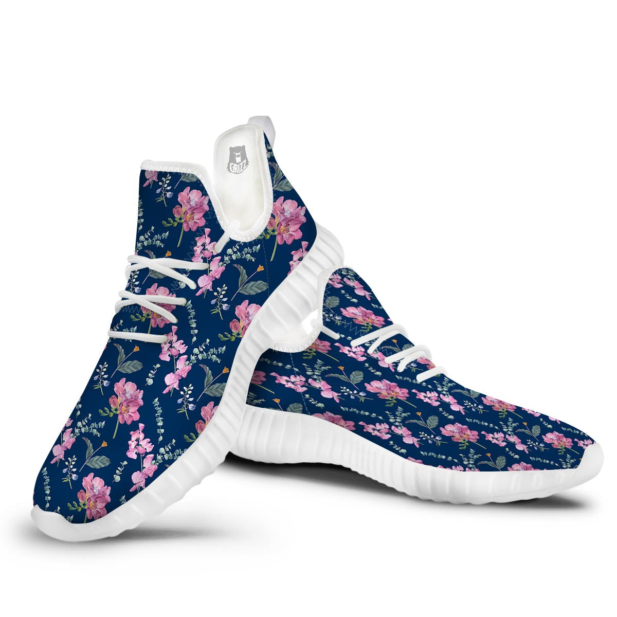 Floral Sweet Pea Print Pattern White Walking Shoes-grizzshop