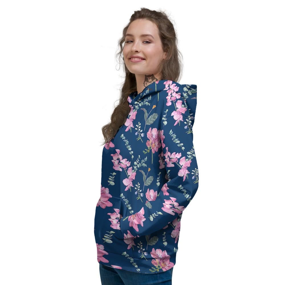 Floral Sweet Pea Print Pattern Women's Hoodie-grizzshop