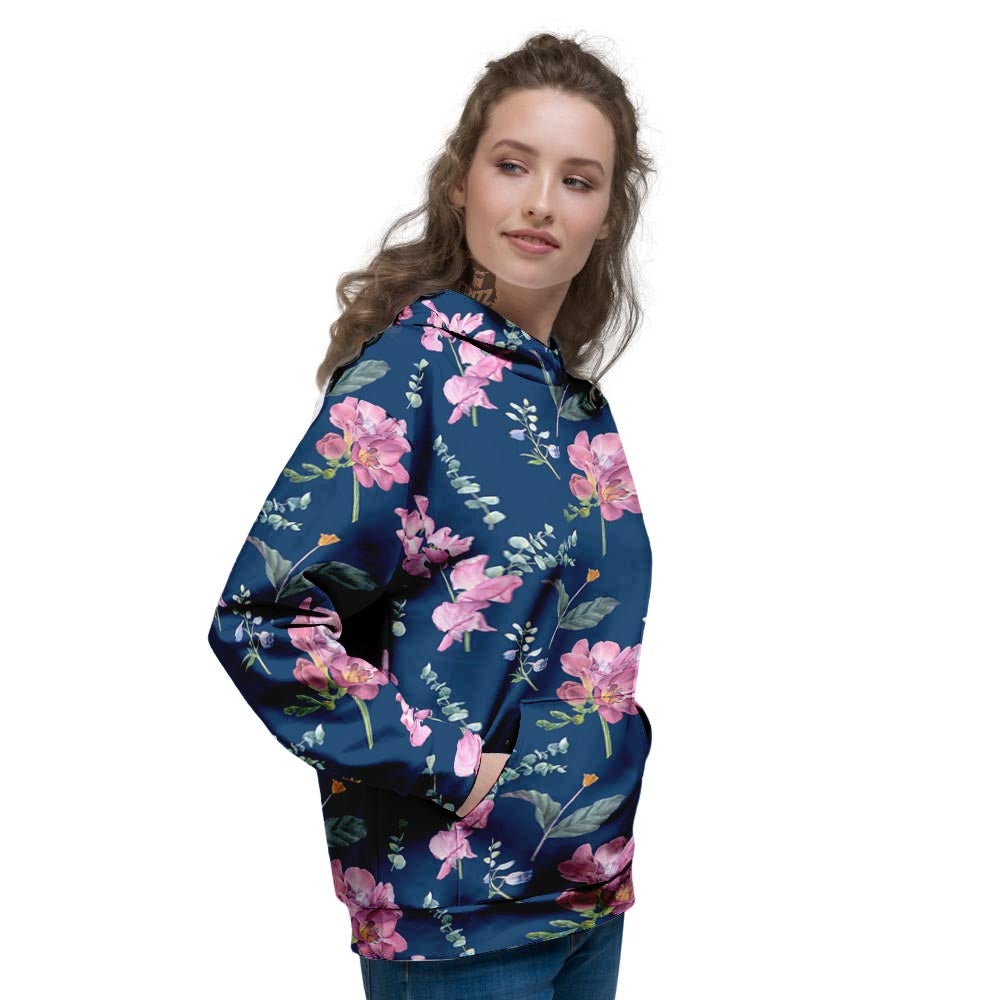 Floral Sweet Pea Print Pattern Women's Hoodie-grizzshop