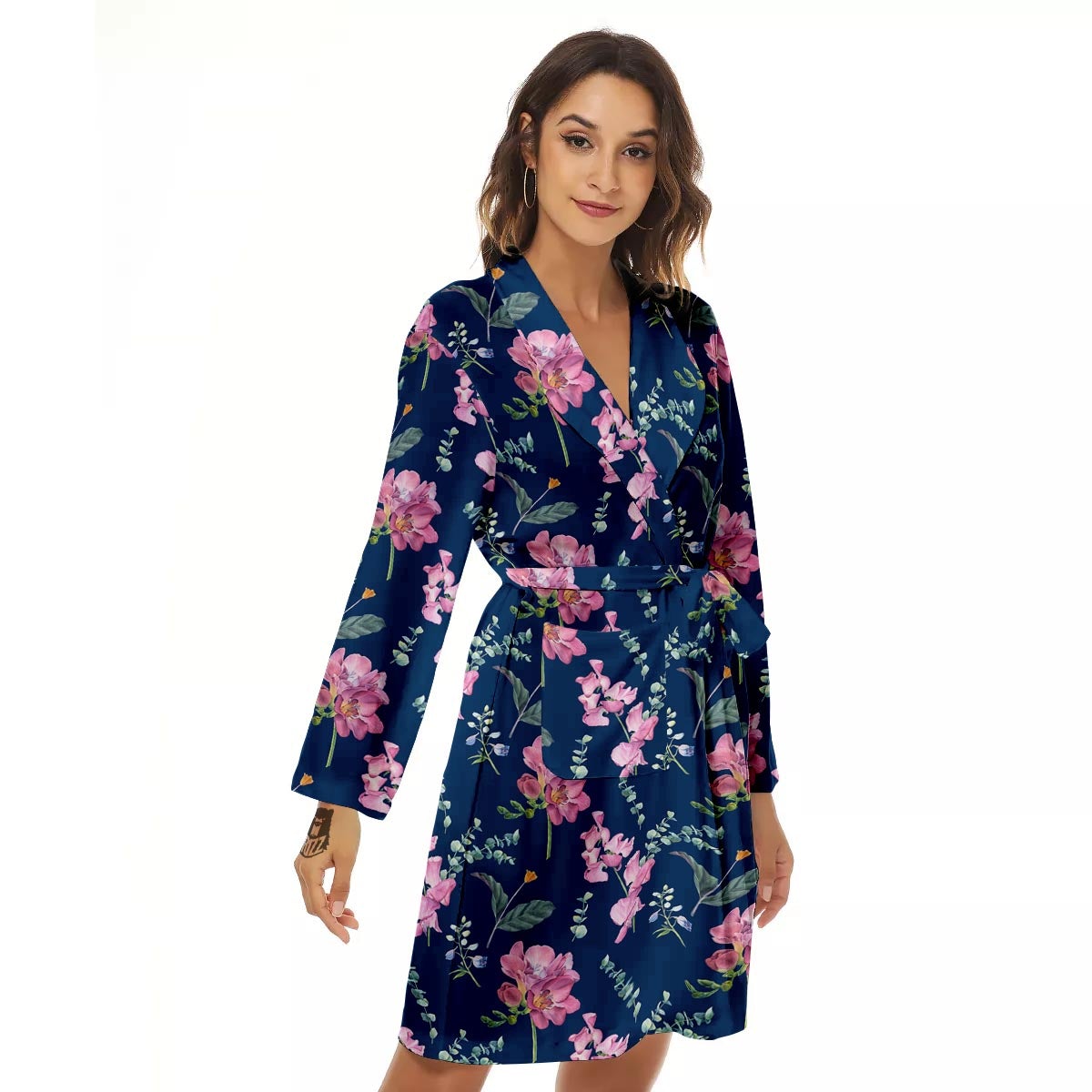Floral Sweet Pea Print Pattern Women's Robe-grizzshop