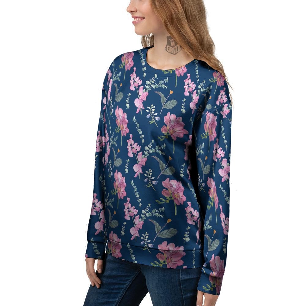 Floral Sweet Pea Print Pattern Women's Sweatshirt-grizzshop