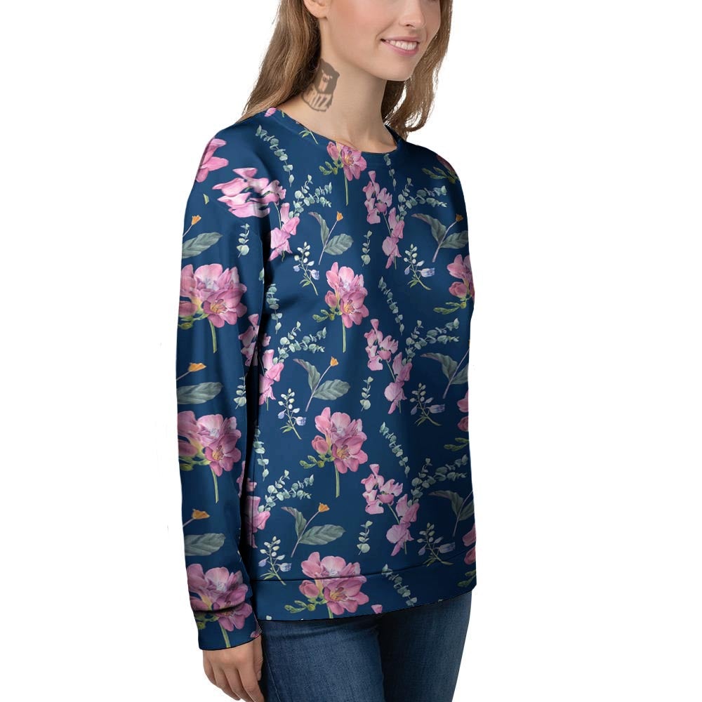 Floral Sweet Pea Print Pattern Women's Sweatshirt-grizzshop