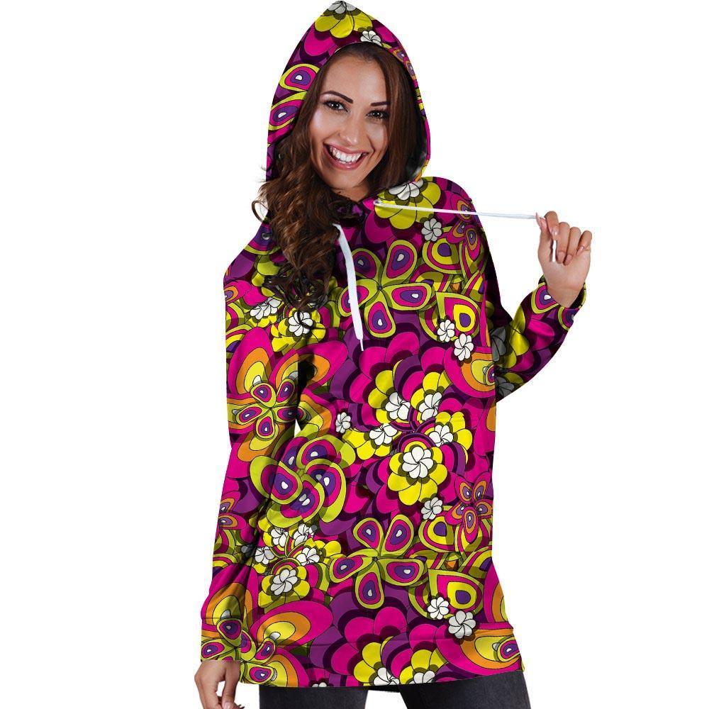 Floral Trippy Hoodie Dress-grizzshop