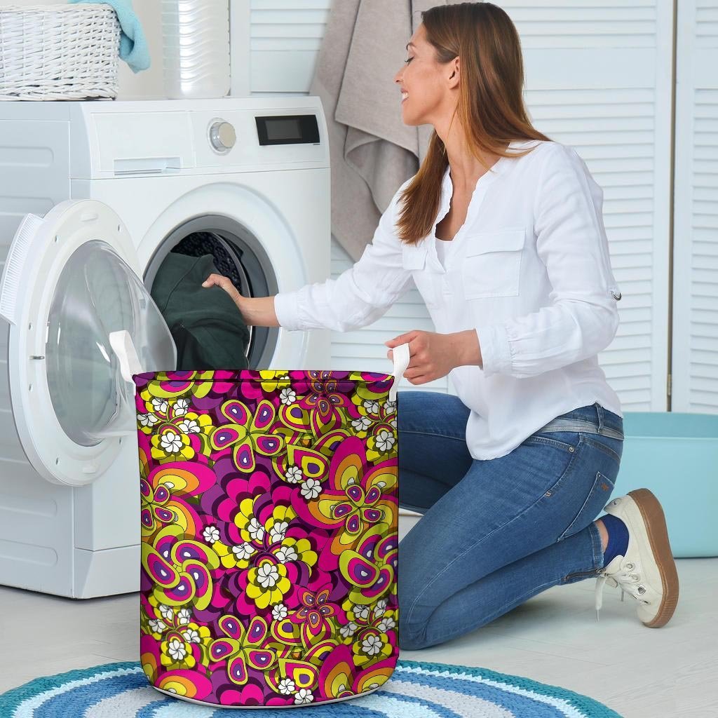 Floral Trippy Laundry Basket-grizzshop