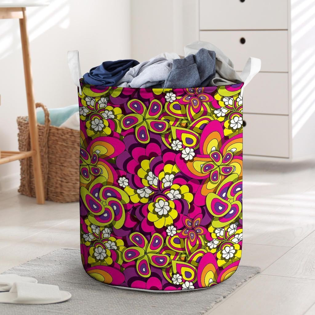 Floral Trippy Laundry Basket-grizzshop