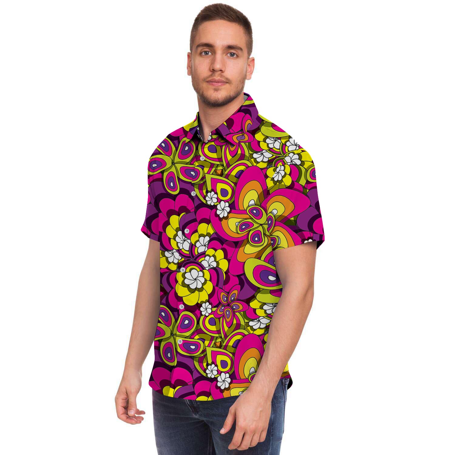 Floral Trippy Men's Short Sleeve Shirt-grizzshop