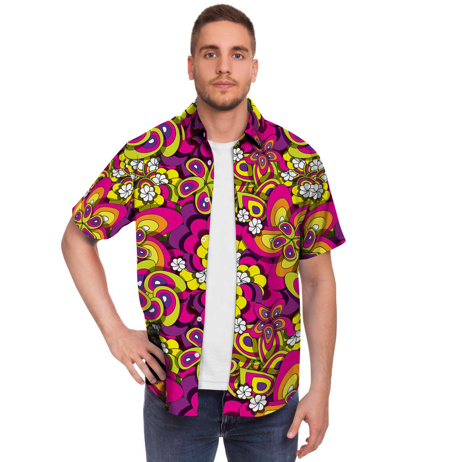 Floral Trippy Men's Short Sleeve Shirt-grizzshop