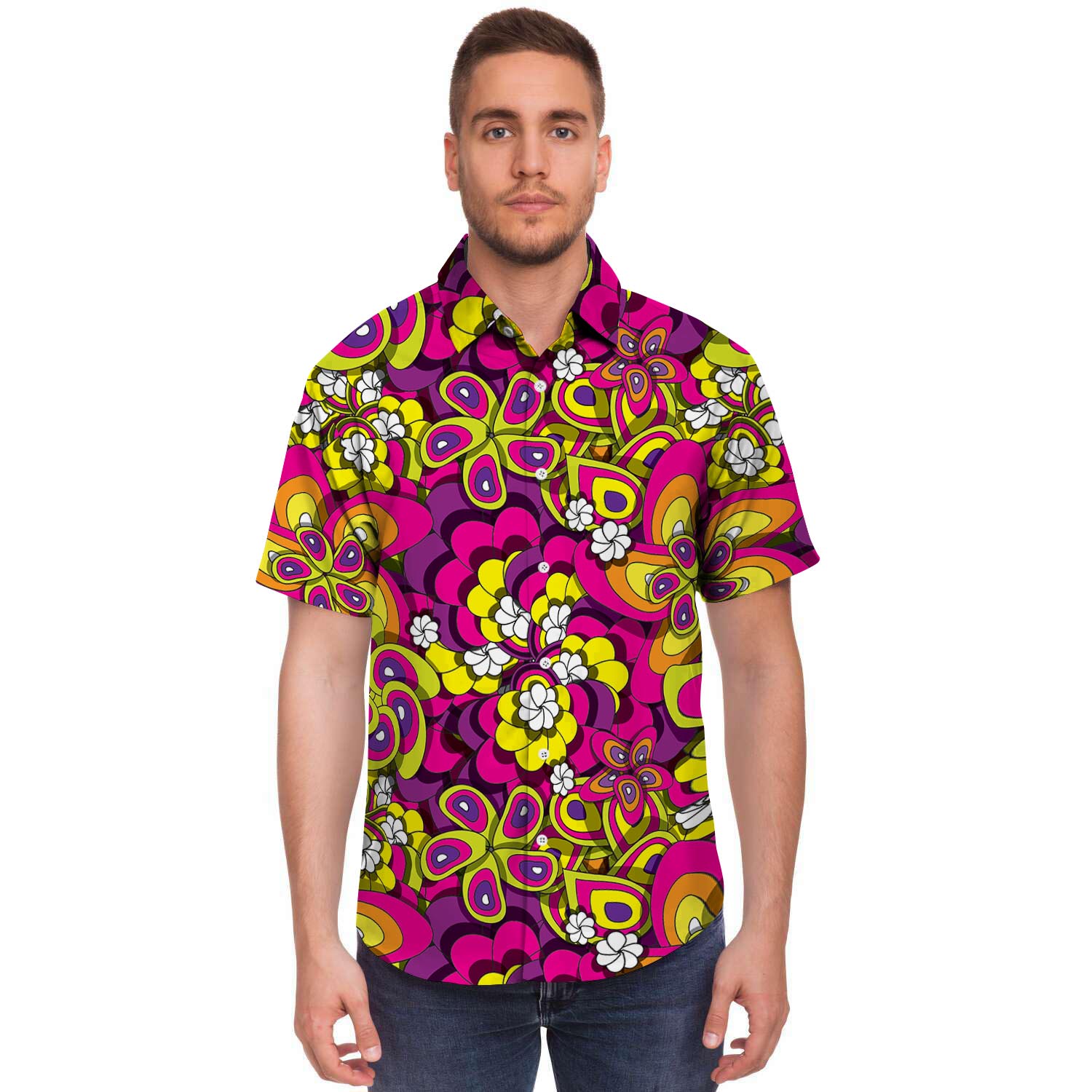 Floral Trippy Men's Short Sleeve Shirt-grizzshop