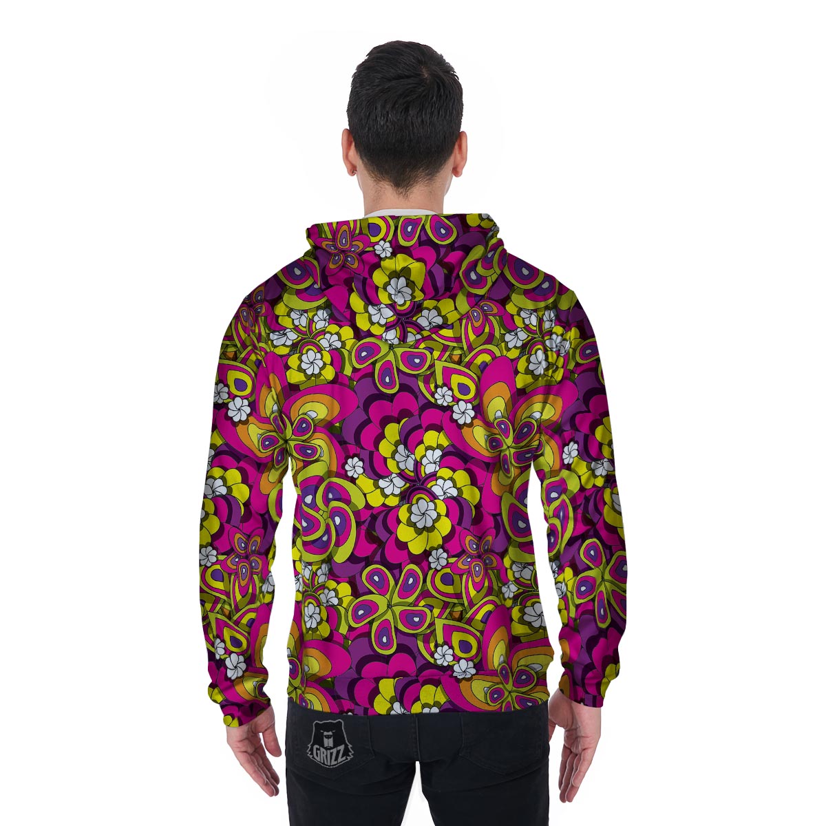 Floral Trippy Men's Zip Up Hoodie-grizzshop
