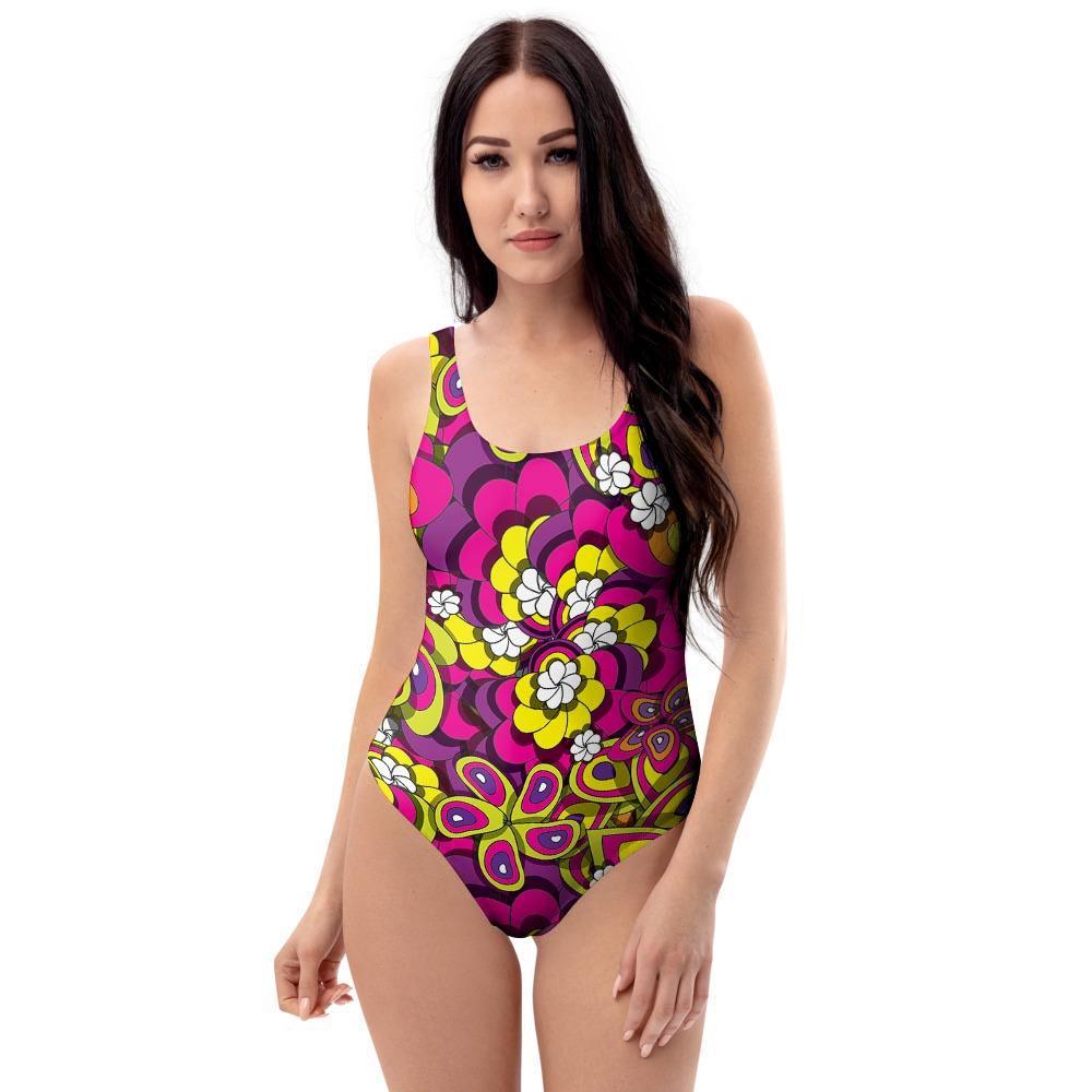 Floral Trippy One Piece Swimsuite-grizzshop